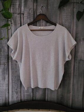 Cyrus Women's Dolman Short Sleeve Ribbed Knit Sweater Top Oatmeal Grey Size M